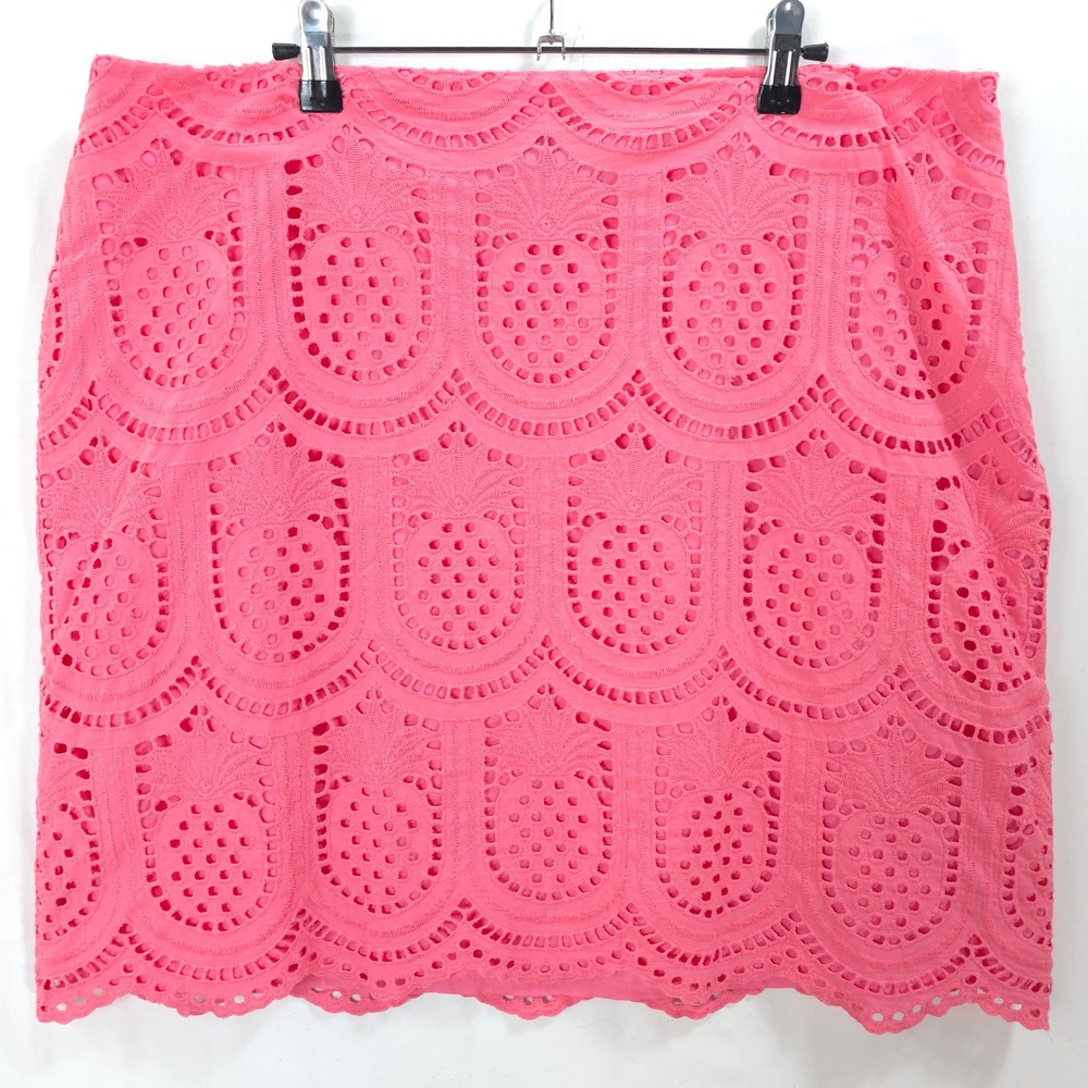 Talbots Pink Pineapple Eyelet Lace Pencil‎ Skirt 18 Preppy Resort Coastal Chic